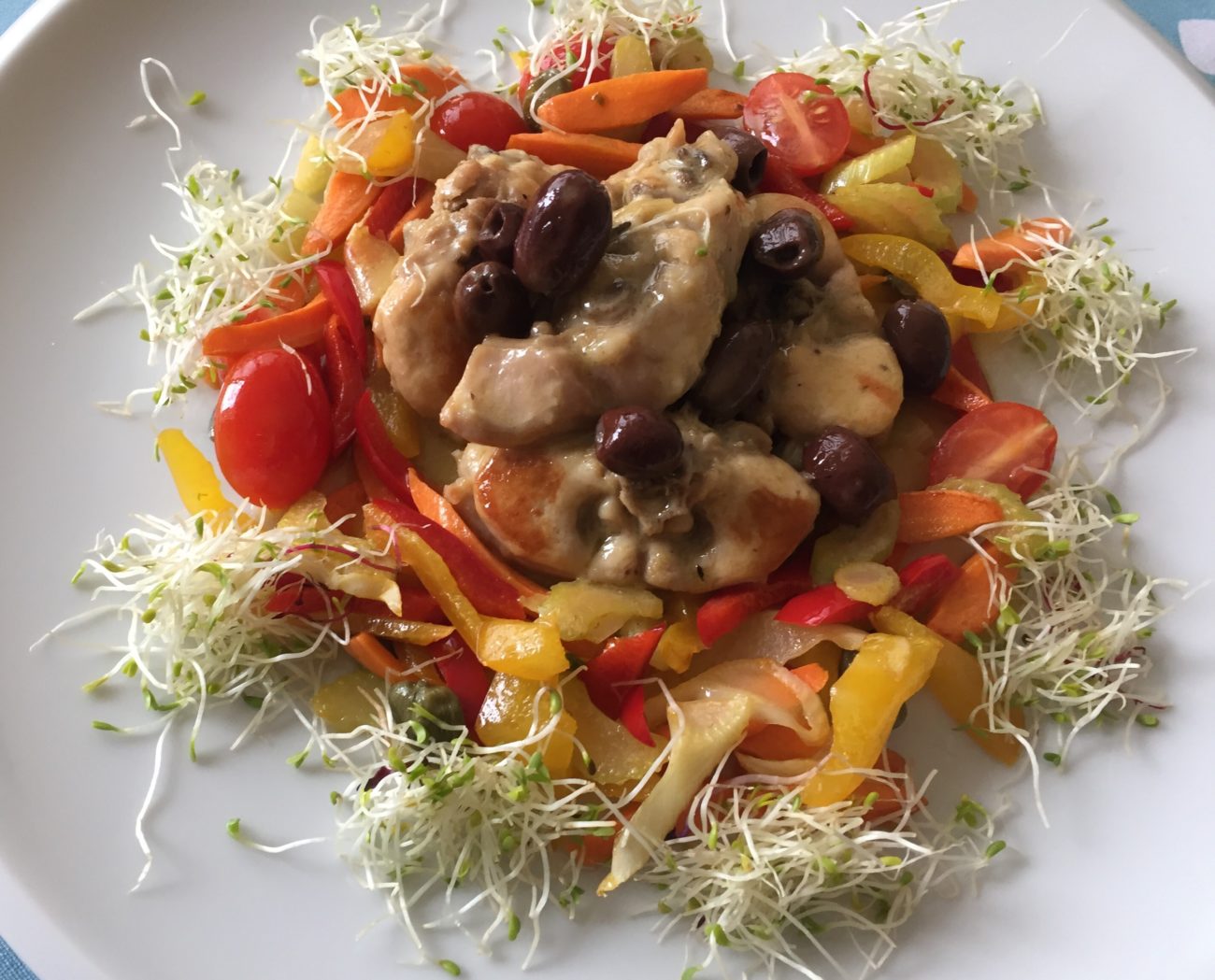Lombatine di coniglio alle olive su ratatouille