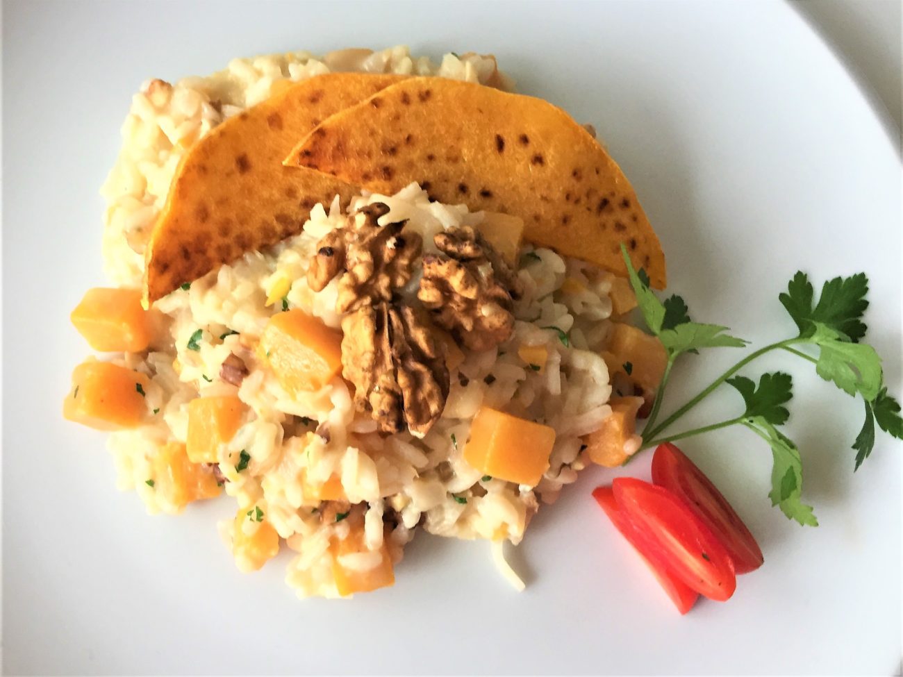 Risotto con zucca e noci