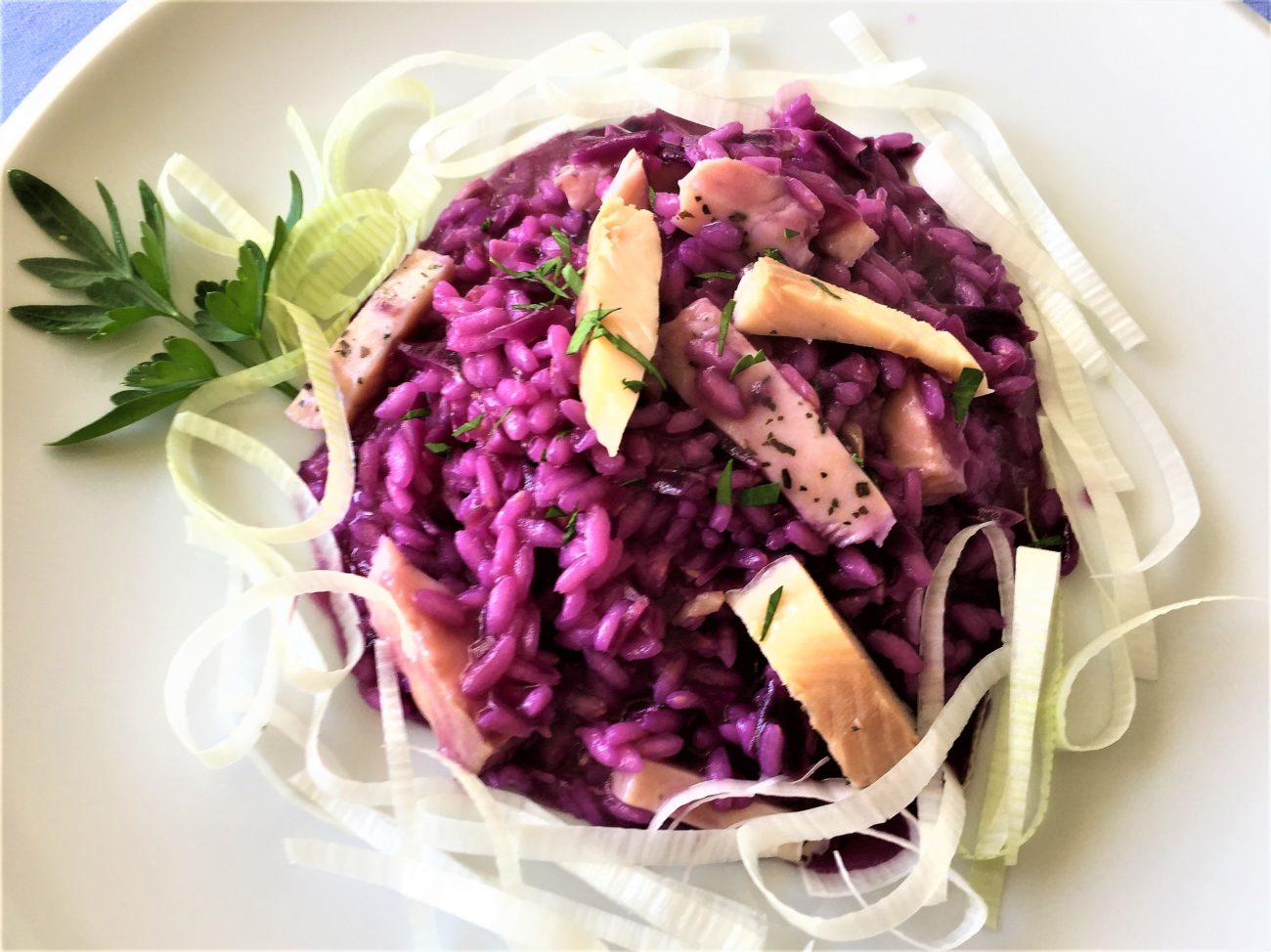 Risotto con cavolo viola e salmone affumicato