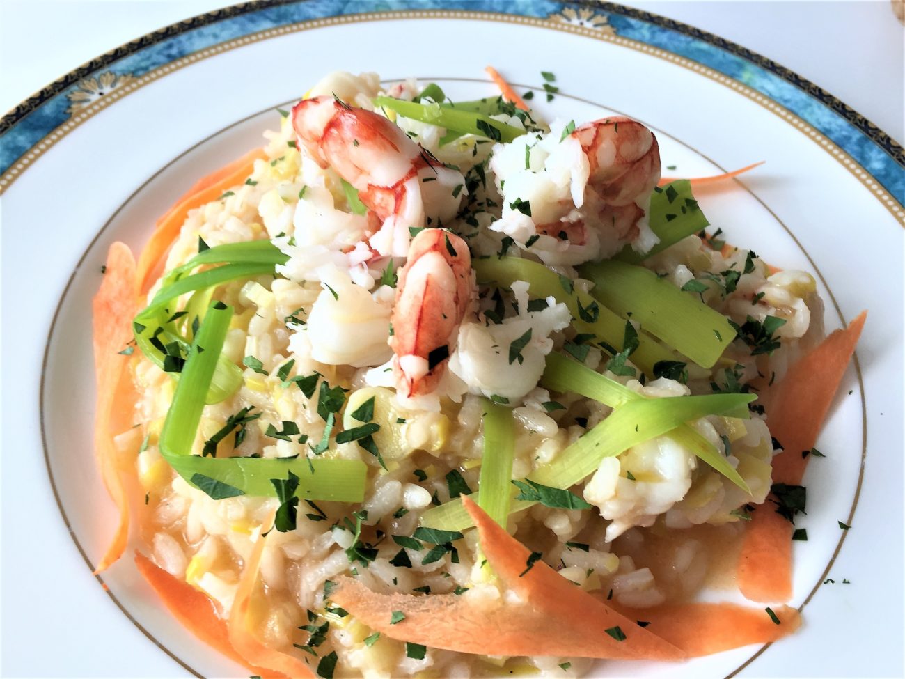 Risotto con gamberoni e porro