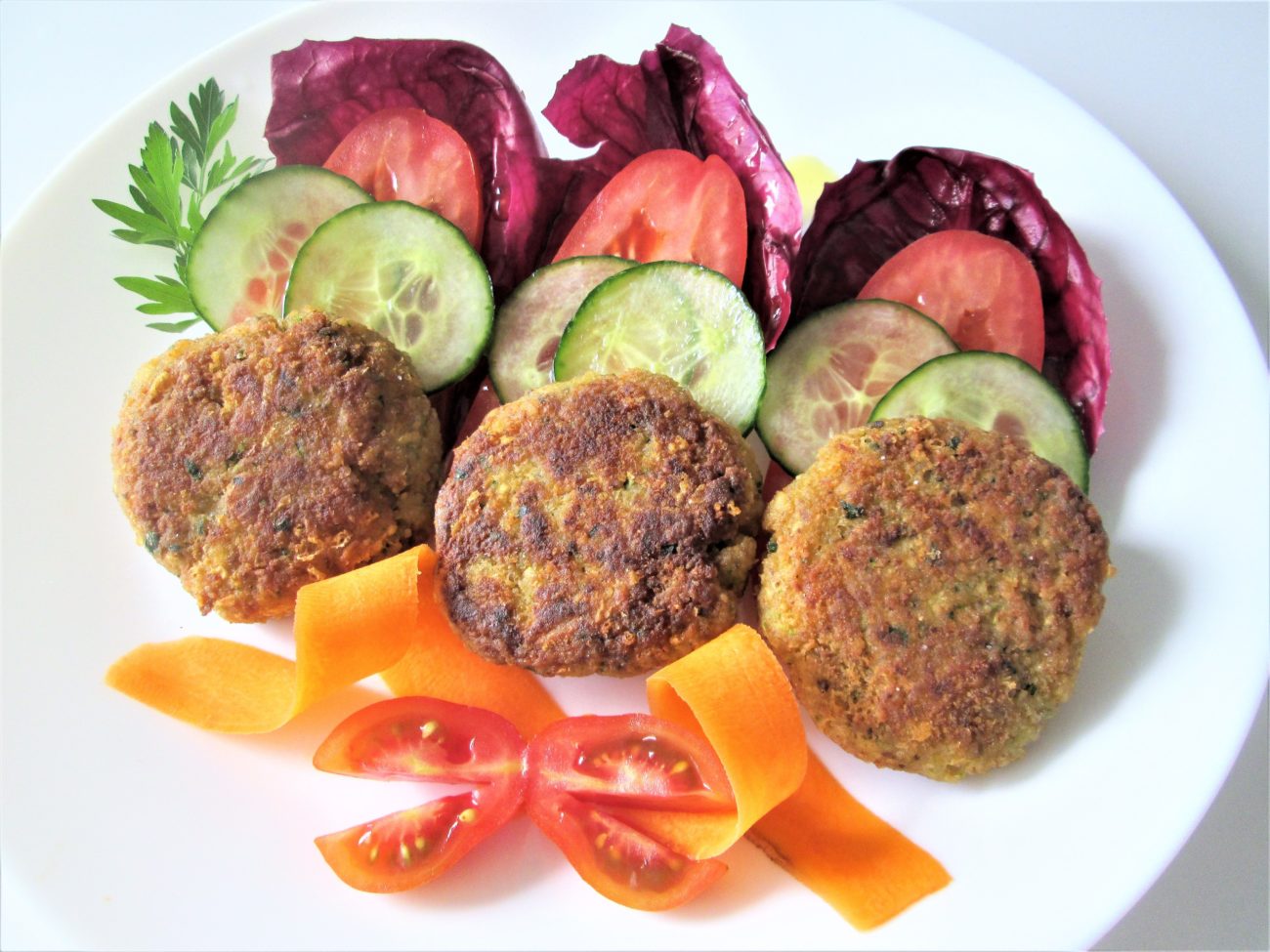 Polpettine di gambero con funghi e zucchine