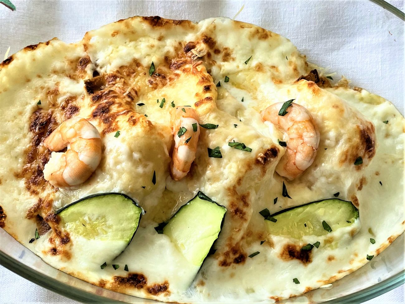 Crespelle con gamberi e zucchine
