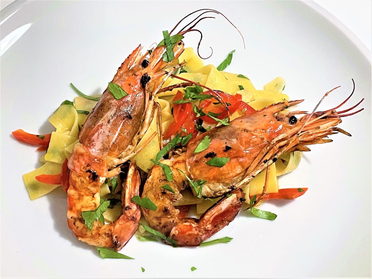 Pappardelle con gamberoni