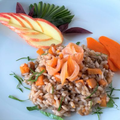 Risotto-con-lenticchie,-zucca-e-salmone-affumicato