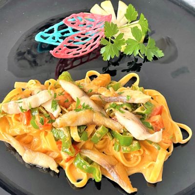 Tagliatelle-con-trota-e friggitelli