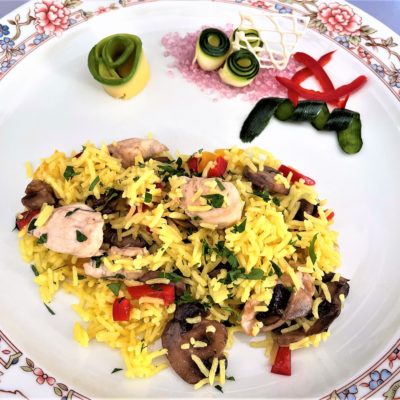 Riso-basmati-con-pollo-funghi-e-zafferano